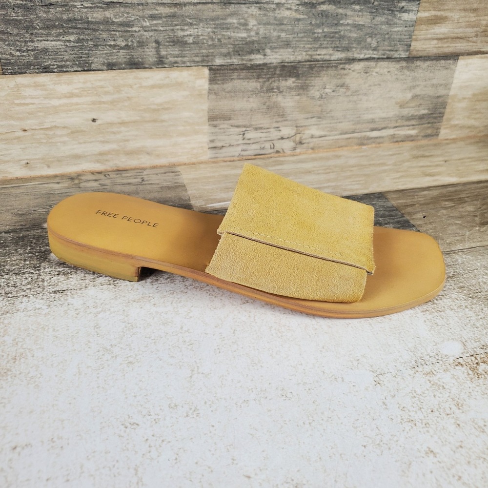 Free People Verona Womens Slide Sandals Sz 7 Oiled Sun Butter Suede Square Toe